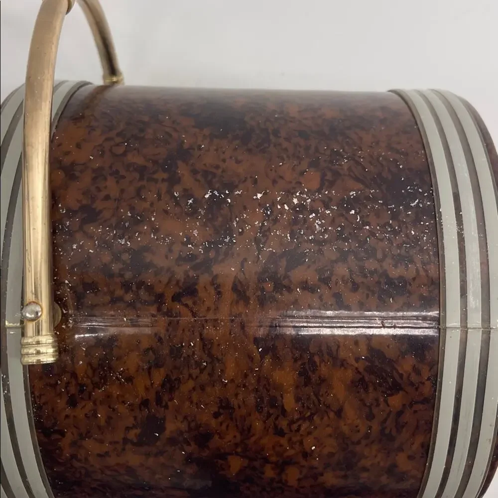 Vintage MCM Mid-Century Modern faux tortoiseshell barware ice bucket